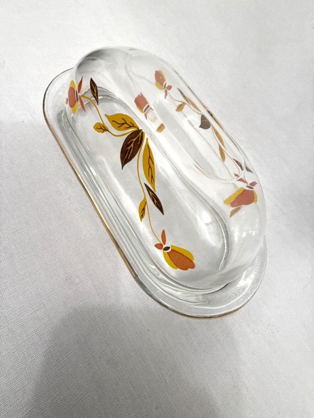 Hall Jewel Tea Autumn Leaf Glass Covered Butter Dish MCM - Picture 3 of 9